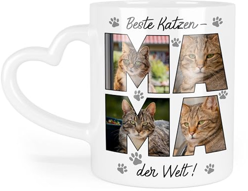 Kiddle-Design Beste Katzenmama Tasse, Personalisierte Fototasse für Katzenbesitzerin und Katzenliebhaberin mit Text und Fotos, Katzentasse als Katzengeschenk – Tasse Weiß