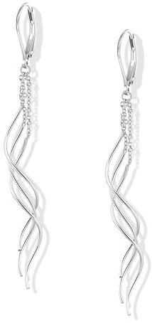 ALEXCRAFT Boucles d'Oreille Longues Femme Argent, Boucle d'Oreille Pendante Goutte, Design Classique en Spirale, Post en Argent 925, Hypoallergénique, Mariage Bijoux Cadeaux