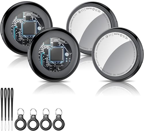 Tukio Air Tags 4er Pack Schlüsselfinder, Air Tracker Tag Kompatibel mit Apple Wo ist? APP (Nur iOS) 100dB Ton Smart KeyFinder, Koffer Tracker für Gepäck/Taschen/Schlüssel, Austauschbarer Batterien