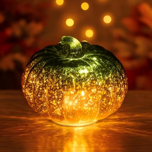 Ferakum Herbstdeko Kürbis Laternen, Herbst Kürbis Deko mit LED Lichter Glas Kürbis Beleuchtet, Halloween Deko Kürbis Lampe Kürbislaterne Herbst Tischdeko Für Herbstdeko Erntedankfest Halloween (02)