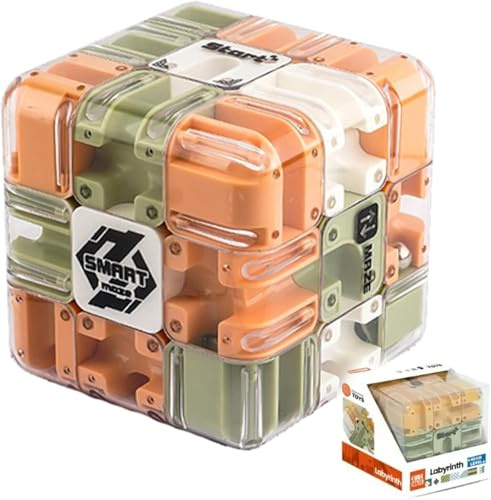 Large Labyrinth 3D Puzzles Maze Cube, 2-in-1 Kugellabyrinth Zauberwürfel Spielzeug, 3D Labyrinth Spiel Puzzle Spiel, Interaktives Würfel Labyrinthspiel, Lernspielzeug Geschenk (Orange-Grün)