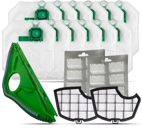 Kit Risparmio 12 Sacchetti Folletto VK140 con Profumatori 12 pezzi, 2 Filtri Griglia Motore, 1 Sottospazzola in Setole | Ricambi Compatibili per Folletto | Soluzione Tutto-in-Uno