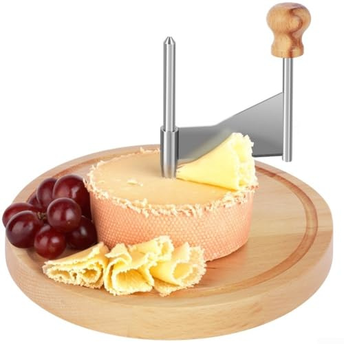 Rueda rizadora de queso con hoja de acero inoxidable, base de madera, cortador de chocolate giratorio para rizos en forma de rosa, herramienta de cocina gourmet para decoración elegante de postres