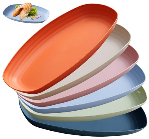 6 Stück Plastikteller Mehrweg, 29 cm Camping Teller, Tiefe Aus Kunststoff Picknickteller-Set, Unzerbrechliches Speiseteller, Kunststoffteller Spülmaschinenfest, Tiefe Teller für Salat Pasta Party