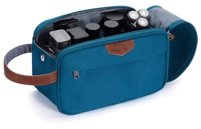 ECOHUB Borsa da Toilette per Uomo di Grande Capacità con Tasca Impermeabile | Grande Capacità, Apertura a 180°, Doppia Cerniera SBS, Portatile, Riciclata, Leggera, per Bagno, Palestra, 26×15×12cm, Verde