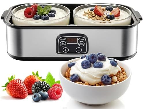 Orifesio Yoghurt Maker, 2000ml Yogurt Making Machine with 2 Glass Jars, Adjustable Temperature & Time Control, LCD Display, Automatic Yogurt Maker for Home Organic Yogurt