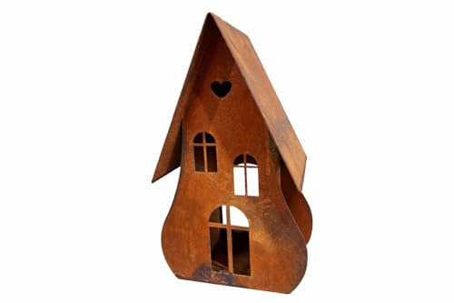 Dekoratives Metall Windlicht Haus im Rost-Look – Teelichthalter & Laterne für Garten, Terrasse & Wohnraum – Stimmungsvolle Deko für Innen & Außen