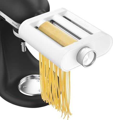 KitchenAid 3-in-1 Nudelvorsatz 5KSM3PPA, Nudelroller, Schneider, enthält Nudelwalze, Spaghettischneider und Fettuccine Cutter, Edelstahl-Aufsatz für KitchenAid Standmixer
