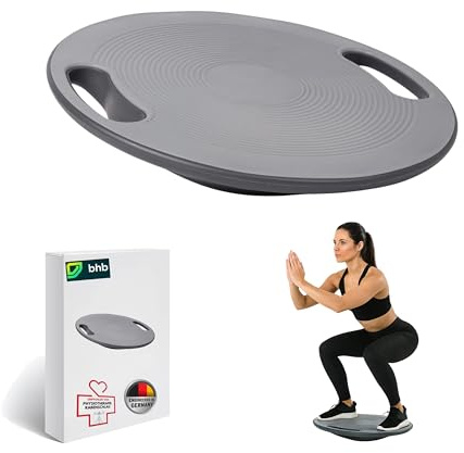 Bhb Balance Board mit Griffen, Grau, Ø 39,5 cm, bis 200 kg, rutschfest – Wackelbrett für Core Training, Fitness, Reha & Physiotherapie