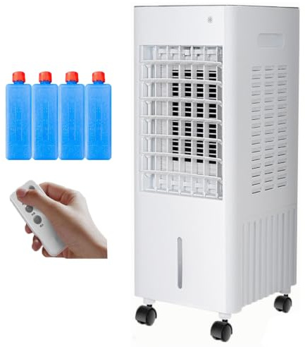 4-in-1 Air Cooler 12L Mobile Klimaanlage ohne Abluftschlauch,Luftkühler Verdunstungskühler,Fernbedienung Klimagerät mobil leise,mit 4 Kühlakkus,3 Windstufen,7.5H Timer,Luftbefeuchter Luftreiniger