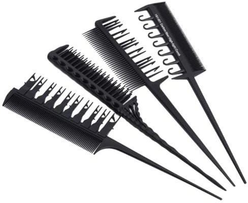4pcs Carbon Fiber Professional Hair Styling Comb Set, Black | Colouring and Highlighting Tools for Salon Use, Sturdy Design Helps Protect the Hair Cuticle during Styling