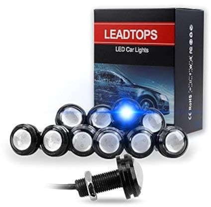 LEADTOPS 10Pcs 18mm 12V Eagle Eye LED Car Fog DRL Daytime Running Light Backup Reverse Tail Rock Lights Small bulb (Blue, Black Case)