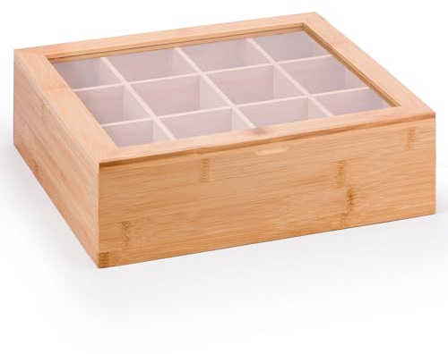 Woodluv Tea Box, Tea Bag Organiser, Tea Box for Tea Bags, Tea Bag Holder, Tea Caddy, 12 Compartment Tea Tidy