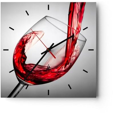 Modern Wanduhr Trinken Glas Wein 40x40cm Quadrat Groß Wand Uhr Glas Analog Zimmeruhren Küche Büro Wohnzimmer Glasuhr Wall Clock Dekoration Design Wanddekoration Küchenuhr C3AC40x40-2258
