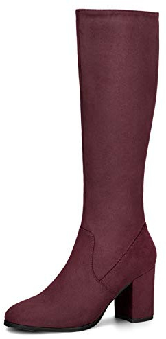 Allegra K Bottes à hauteur du genou pour femmes Burgundy 37