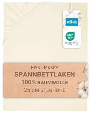ZOLLNER Spannbettlaken in 100x200 cm - mit eingearbeitetem Gummibund - in Gold - Baumwolle - waschbar bis 60°C - Hotelqualität - Oeko Tex® Zertifiziert