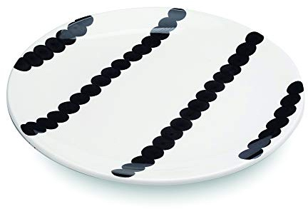 Zafferano Serie Stoneware Dalmata Piatto in Porcellana, Diametro 270 mm, Decoro Strisce Bianco e Nero, Lavabile in Lavastoviglie, Confezione 6 Pezzi