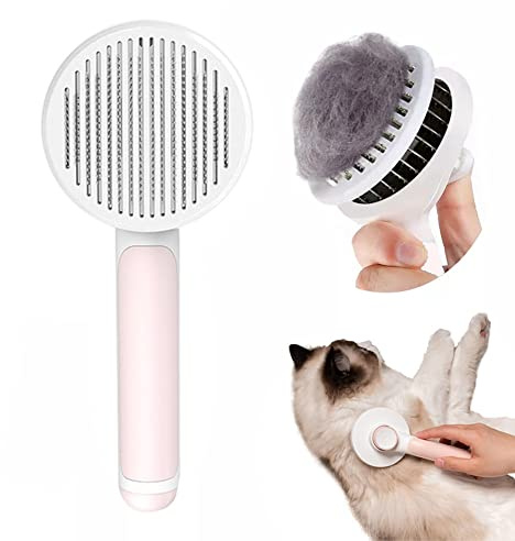 Pet Grooming Brush, Pet Hair Removal Comb, Dog Brush Cat Brush for shedding and grooming, Supple Stainless Steel Bristles Quick Removes Loose Undercoat, Suitable for Most Cats Dogs Furry Pets (pink 2)
