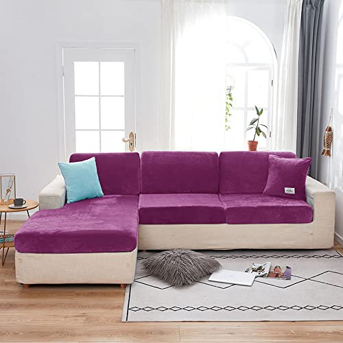 YOPOIY Samt-Stretch-Couchkissenbezug, Plüschkissen Schonbezug für Stuhl Loveseat Sofa Möbelschutz Sitzkissen mit elastischer Unterseite -Lila-1-Sitzer