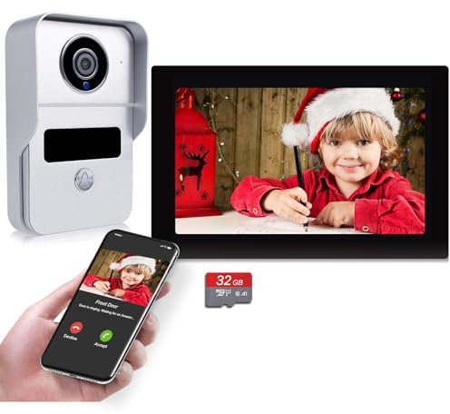 Wireless Video Doorbell Intercom System, WiFi Smart Home Video Intercom Door Phone Kits, 1080P HD Camera, Wireless IP 7 Inch Touch Monitor with 16G Card, Record, Snapshot for Villa Apartment