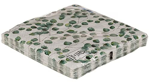 ootb Serviettes en papier Motif feuilles d'eucalyptus - Style moderne et unique - Dimensions : 33 x 33 cm - 20 pièces avec 3 couches - Serviettes multicolores, non appliquées