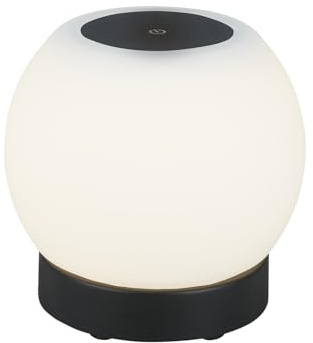 BRILONER - LED Tischlampe kabellos mit Touch, dimmbar in Stufen, Glasschirm, Nachttischlampe, Leselampe, LED lampe, Campinglampe, Tischleuchte, Akku Lampe, Outdoor Lampe, 15x16 cm, Schwarz