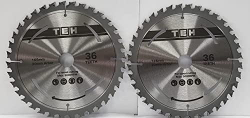 165mm TCT SAW Blade 20mm Bore x 36T Tungsten carbide teeth Wood Cutting fits Evolution Bosch Makita etc (Twin Pack)