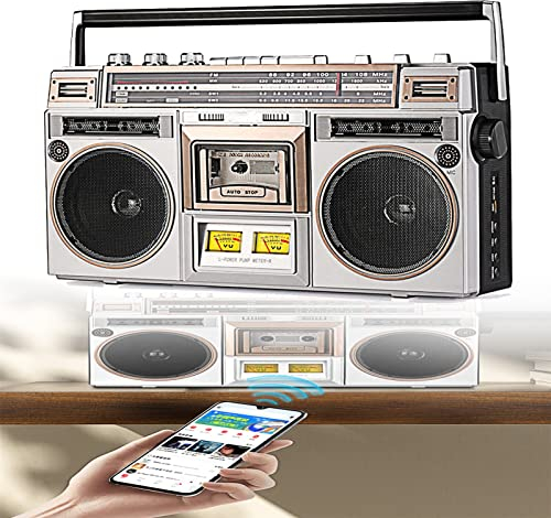 XDLYWUZIQ Boombox Kassettenspieler, Tragbarer Bluetooth Boombox AM/FM Radio Kassettenrekorder, klassischer 80er-Jahre-Stil mit moderner Technologie
