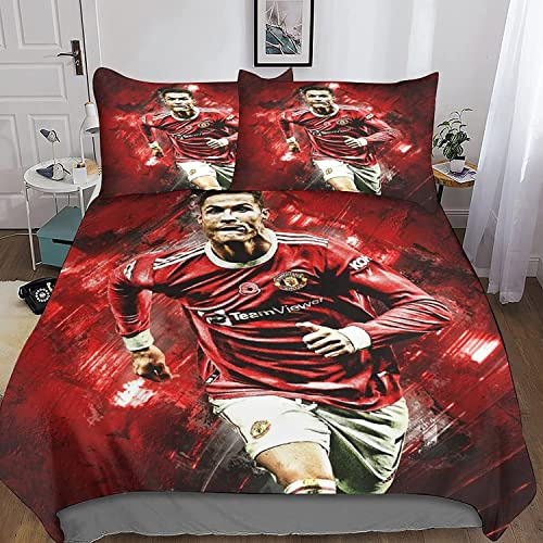 Zbeiba Bettwäsche 135x200 cm,Fußball Star Cristino Bettwäsche Set für Erwachsene Kinder Kissenbezug Bettbezug mit 3D Gedruckt Ronaldo Motiv(#8,135x200+2 * 80x80)
