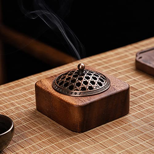XNSHUN Räuchergefäß Vintage, Räucherstäbchenhalter Mit Metall Deckel, Weihrauchbehälter Aus Holz, Räucherschale Räuchergefäß, Aromatherapie Brenner Halter Für Home Deko Geschenk