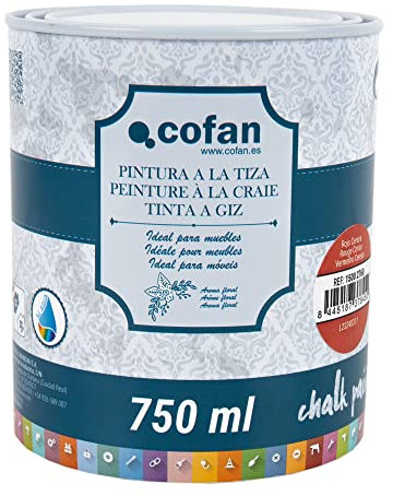 Cofan Pintura a la tiza | Chalk paint | Acabado efecto tiza | Adecuada para restauración y decoración de muebles | Capacidad: 750 ml | Varios colores (Rojo cereza)