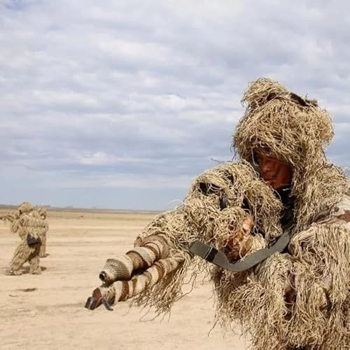 Traje De Caza Camuflaje, 3D Leaf Ghillie Suit, Camuflaje Woodland Hunting Trajes Camo Outfit Disfraz para Hombres, Cazadores, Paintball Fotografía O Halloween Beige