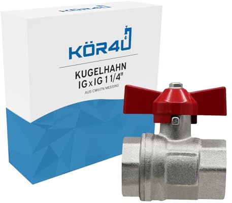 kör4u Kugelhahn 1 1/4 Zoll IG/IG aus Messing roter T-Griff Absperrventil