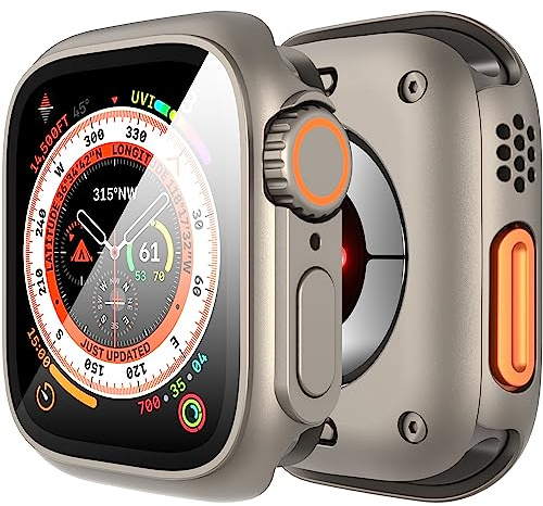 Diruite Schutzhülle für Apple Watch SE 3/2/1 /Series 6 5 4 44mm Hülle,360°Umfassender Schutz Einzigartiges Design Ultradünne PC Schutz Case Glas Displayschutz,Titan Gold,44mm