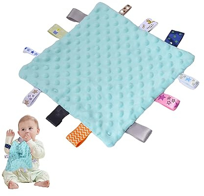 ORUZA Tag Comfort Couverture pour bébé, doudou pour bébé avec étiquettes colorées, étiquette pour bébés, couverture confortable douce au toucher pour nouveau-nés garçons et filles (vert)