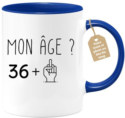 quotedazur Café-Croissant - Mug Personnalisé Tasse Cadeau Noël Anniversaire 37 Ans 1989 Mon Âge Doigt Honneur - Bleu/Céramique