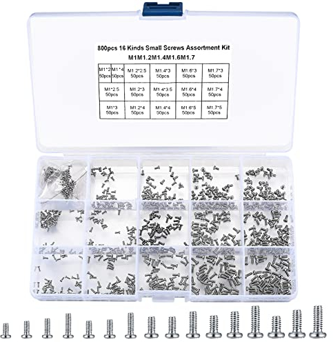 woshilaoDS 800 Pcs Micro Tiny Screws, M1 M1.2 M1.4 M1.6 M1.7 Pan Head Small Screws Set forWatch Glasses Repair Spectacles Laptop Computer Electronic Micro