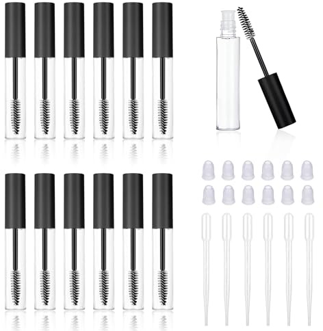 CHENYU 12 Stück Leere Mascara Flasche 10ml Wimpernbürste mit Behälter | Eyeliner Container Tube Wird mit Einem Auslaufschutzstopfen Geliefert mit Wimpern Zauberstab fur Mascara Und Eyeliner Leere