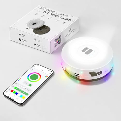 Civikyle 6m guirlande lumineuse LED, éclairage de camping extérieur/intérieur, rechargeable, Contrôle APP, pour auvent, arbres, sapin de Noël, soirées, décoration de festival