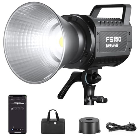 NEEWER FS150 LED Video Light 2.4G/APP Control, 130W 5600K COB Daylight Silent Photography Continuous Output Lighting 4 Precise Dimming Types 102000lux/1m CRI97+ 9 Effects Bowens Mount, UK Plug