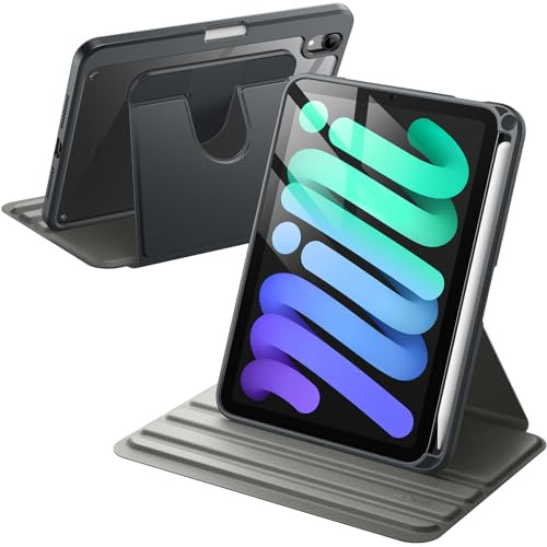 JETech Drehbare Hülle für iPad mini A17 Pro/6. Gen, Space Grau | Für 8,3 2024/2021 Modell, 360° Drehständer, Transparente Rückseite, Auto Schlafen/Wachen, Stifthalter, Vollschutz