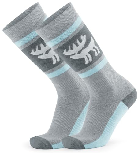 Qunature Skisocken Winter Thermosocken aus Merinowolle 1 Paar Schneesocken Funktionssocken Weiche und Warme Skistrümpfe für Outdoor Skifahren Skaten Snowboarden Damen/Herren Größe Größe 37-42 Grau