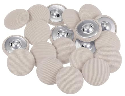 QUARKZMAN 20 Stück Knöpfe mit Stoffüberzug 21mm Runder Metallschaft Ösen Stoffknöpfe mit Stoff bezogen Nähknöpfe Vintage Ösenknöpfe für Anzüge Kleider Blusen Bastel DIY, Beige