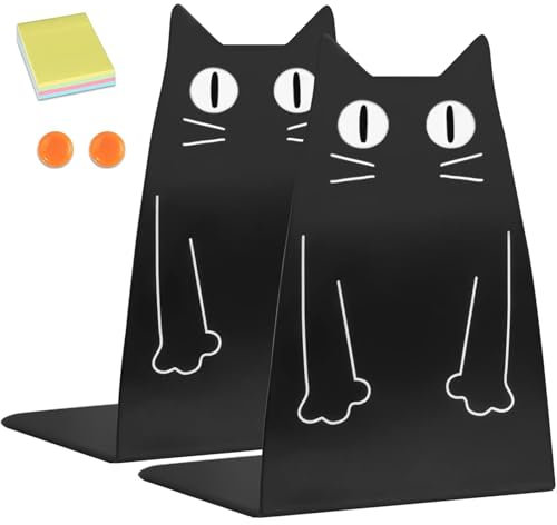 DIFIT 2 Stück Eisen Katzen Buchstütze，Robuste Schwarze Buchstützen， Metall Buchstützen，Einzigartige Buchstützen，geeignet für Schulen, Bibliotheken, Büros, Küchen und mehr.