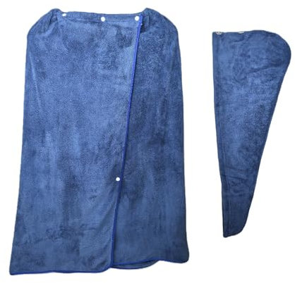 SOFTBATFY Women Microfiber Bath Wrap Towel and Hair Drying Towel - Adjustable Soft Body Wraps Dress with Hair Towel (Dark Blue)