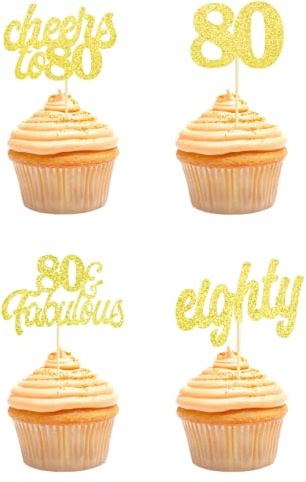 Teselife Tortendeko 80 Geburtstag Frau Mann, 24 Stück Glitzer Gold 80. Geburtstag Cupcake Topper Geburtstagsdeko von 1944 für 80er Geburtstag Party Torten Kuchen Deko