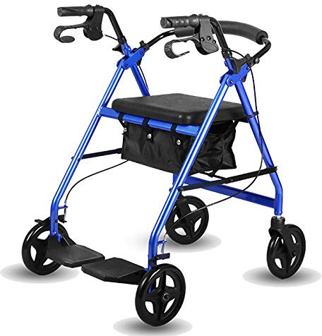 Rullande Rollator För Seniorer Med Sits & Korg Och Bromsar, Uppfällbar Tung Rollator Med Ryggstöd Och Fotstöd, Utomhus/Inomhus Rollator
