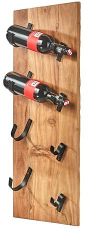Kobolo Wandregal Weinregal Flaschenhalter Akazienholz mit Haken