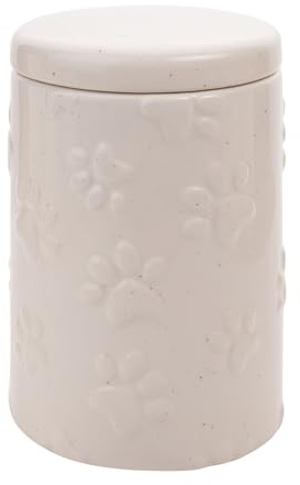 Widdop Best of Breed Pet Paw Prints Treats Jar - Ceramic White/Cream - Paw Print Design - Perfect for Dog Lovers Gifts Present Birthdays Pet Food Storage