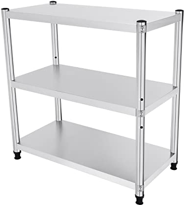 PINYELIN Gastro Edelstahltisch Arbeitstisch, 3 Ebenen Edelstahl Arbeitstische, Küche Zerlegetisch Zubereitungstisch Gastrotisch Gastronomie, mit 30kg Tragkraft